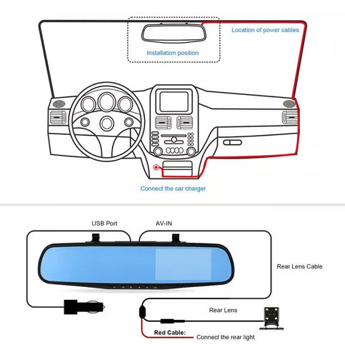 ESPEJO RETROVISOR DOBLE CAMARA FULL HD